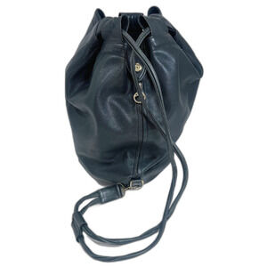 Longchamp RARE Vintage 90s Black Leather Drawstring Backpack Bag